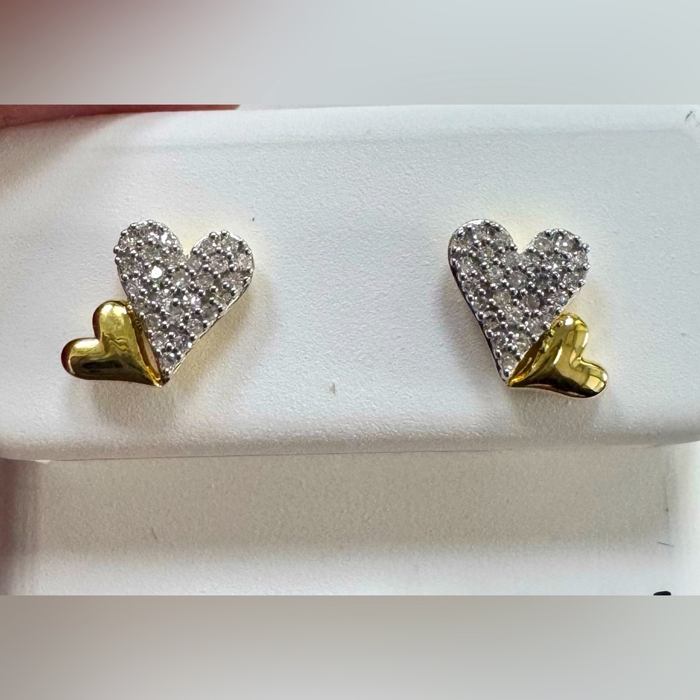 Gold & Pave Diamond Heart Duo Earrings